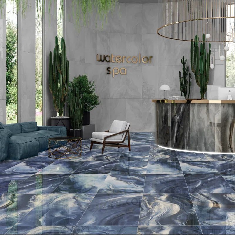 Augusta Blue Polished Porcelain Large Format Rectangular Tile