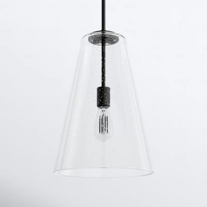 Vance Satin Black 1-Light Pendant with Clear Seedy Glass