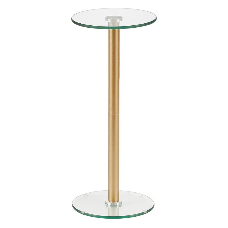 Soft Brass Modern Round Metal & Glass Drink Side Table