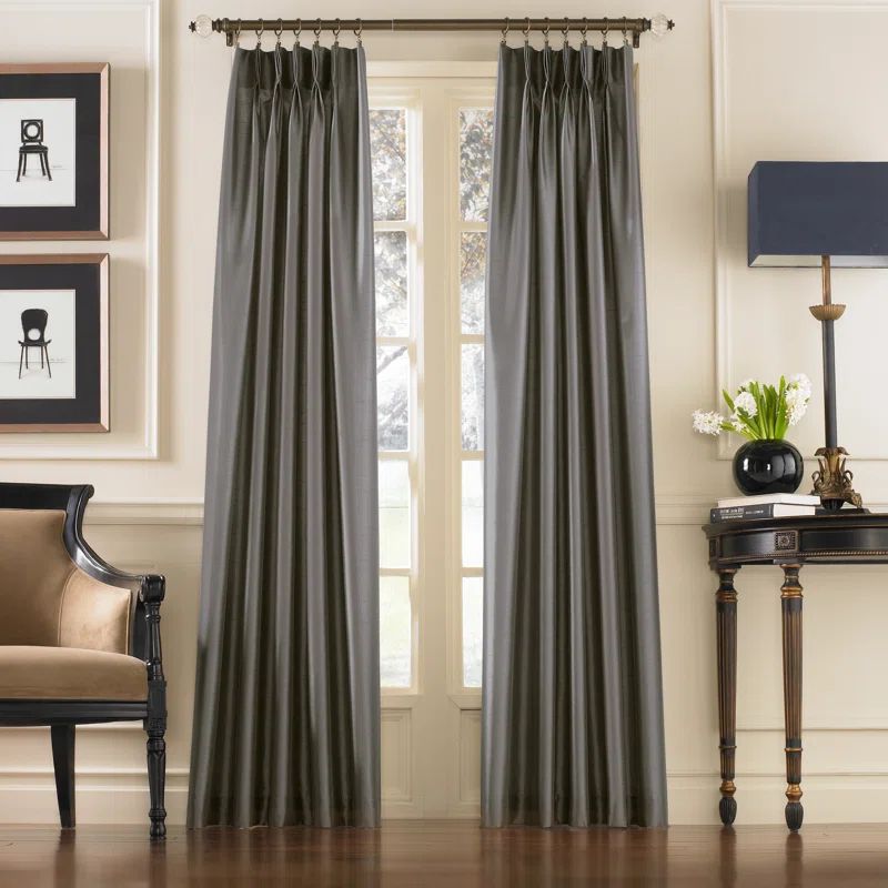 Pewter Faux Silk Room Darkening Curtain Panel