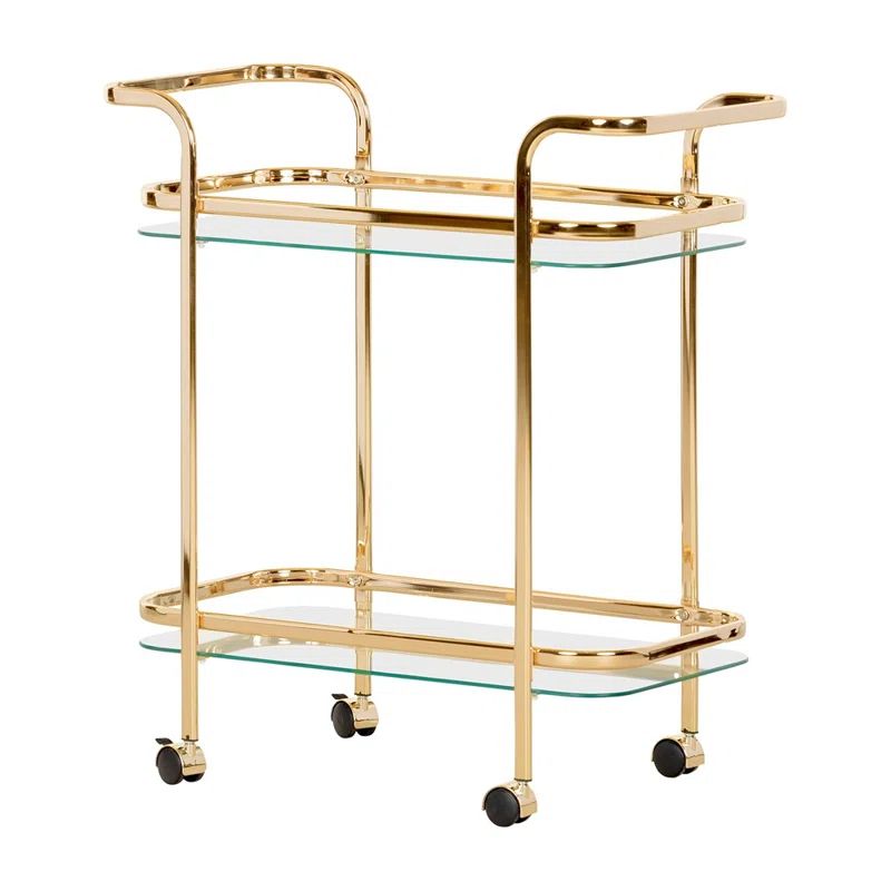 Elegant Gold and Glass Rolling Bar Cart with Storage