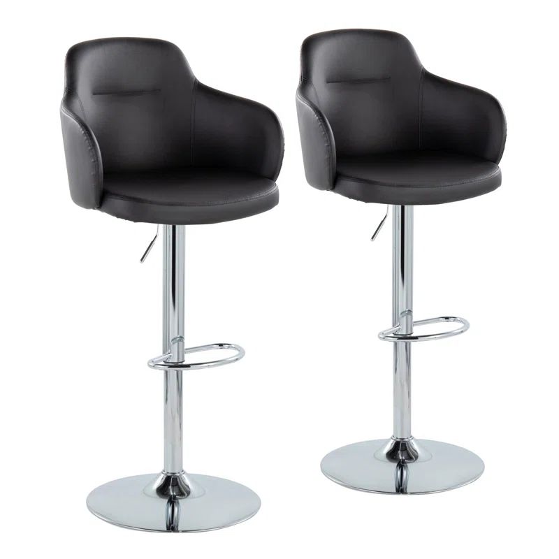 Black Adjustable Swivel Metal Barstool Set with Upholstered Seat