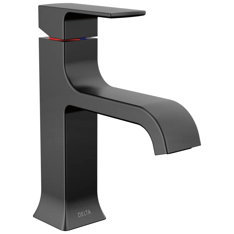 Matte Black Single Handle Curved Bathroom Faucet with Drain Assembly