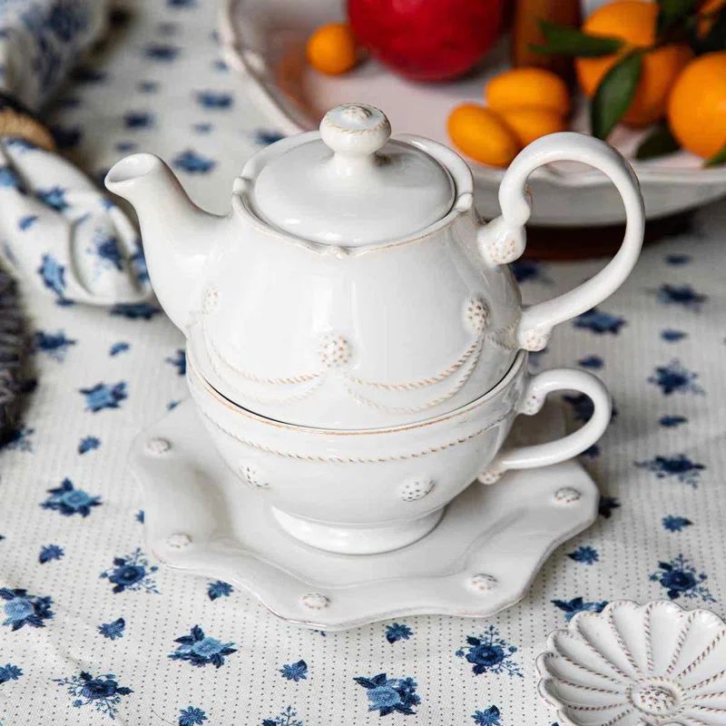 White Ceramic Berry & Thread Saucer Set