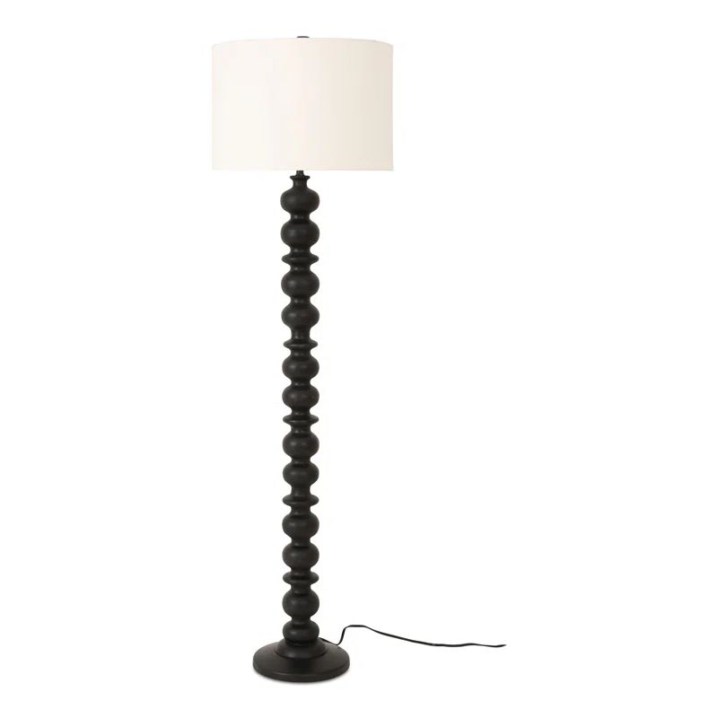 Loreto 52'' Black Solid Wood Floor Lamp with White Cotton Shade