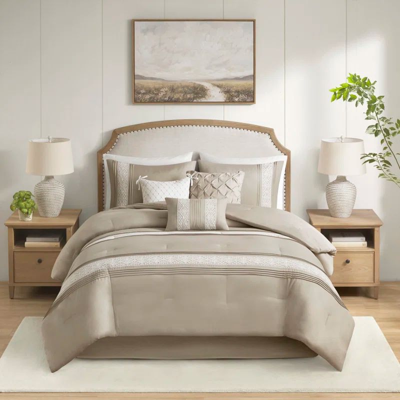 Taupe Queen Microfiber Comforter Set with Decorative Pillows