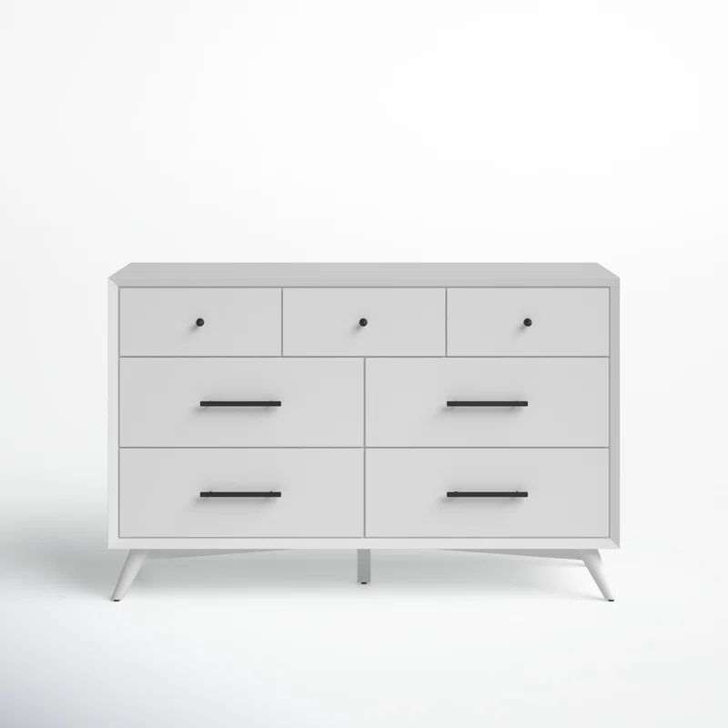 Flynn Mid-Century Modern White Mahogany 7-Drawer Dresser