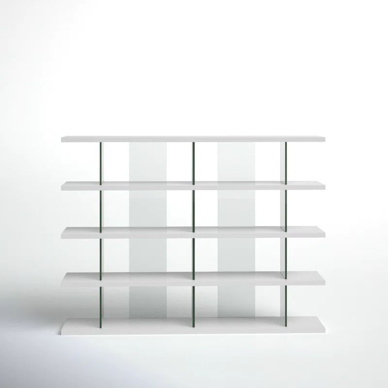 Otford 78'' Glossy White and Wood Multi-Tiered Bookcase