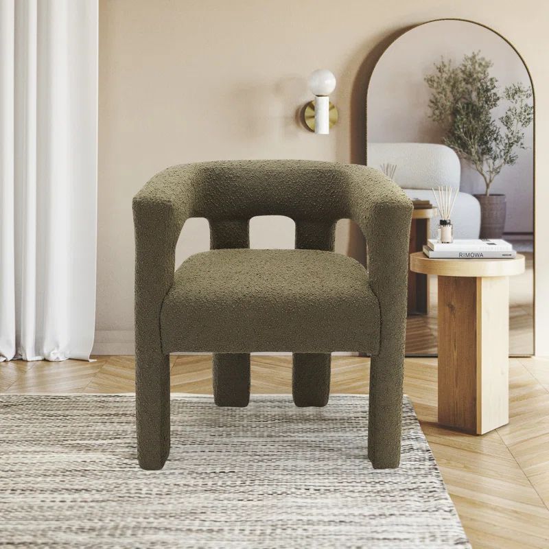Olive Boucle Upholstered Low Arm Chair with Manufactured Wood Frame