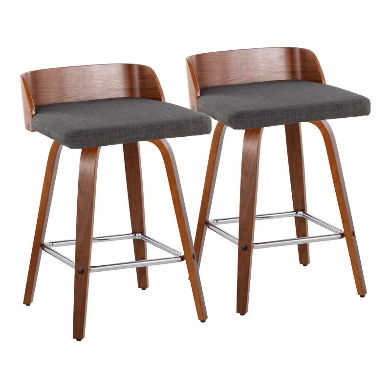 Dark Gray Bentwood Swivel Counter Stools with Chrome Footrest, Set of 2