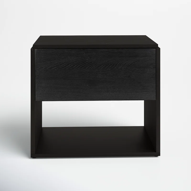 Calypso Matte Black Solid Oak 1-Drawer Nightstand with Iron Base