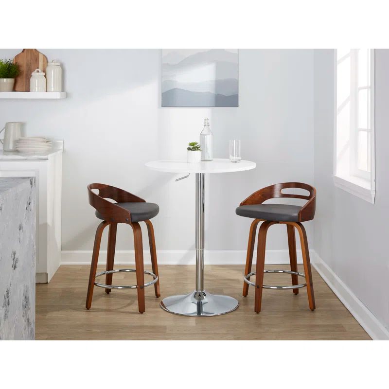 Dark Brown Swivel Wood and Metal Counter Stool