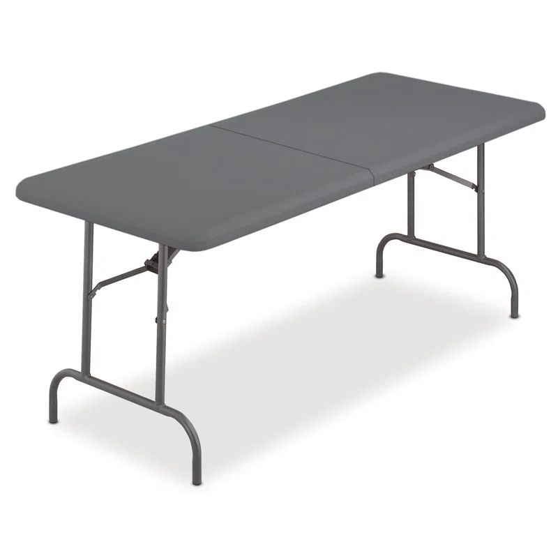 Charcoal Gray Rectangular Folding Table with Metal Legs