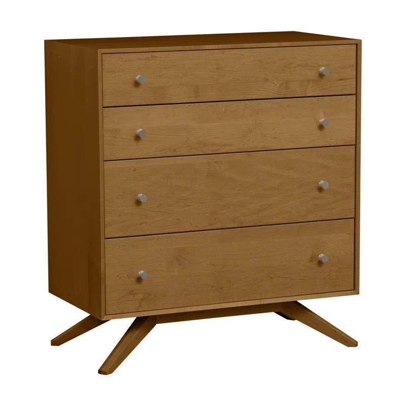 Astrid Mid-Century 4-Drawer Saddle Cherry Dresser with Silver Handles