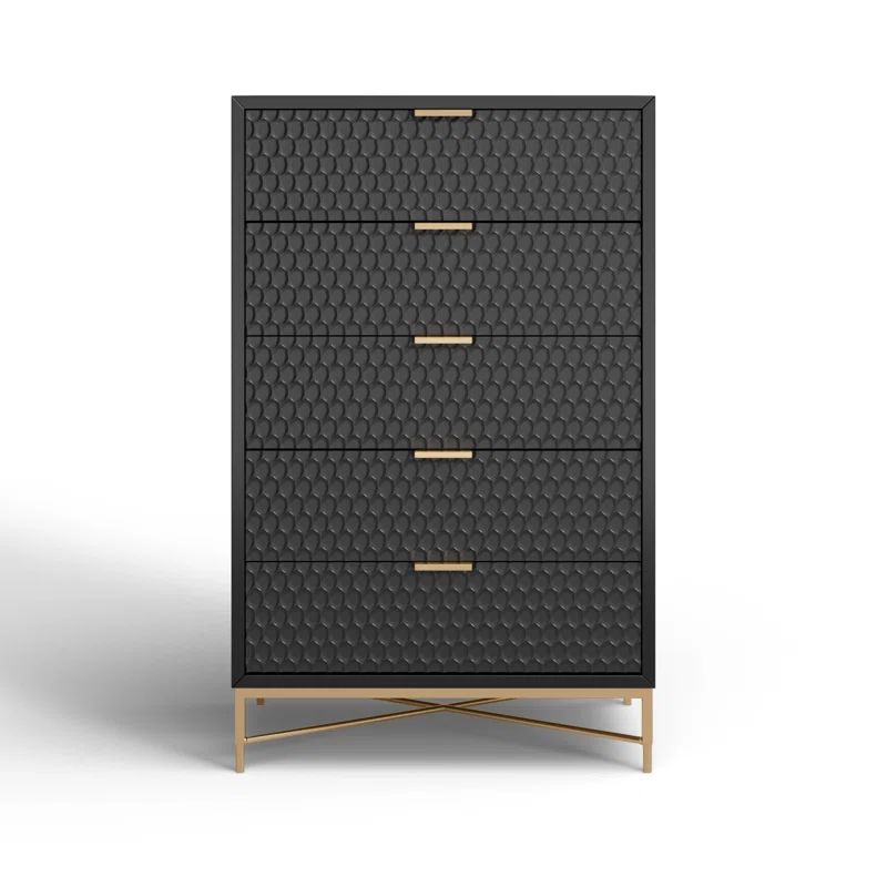 Black Pearl Contemporary Mahogany 5-Drawer Chest with Gold Accents