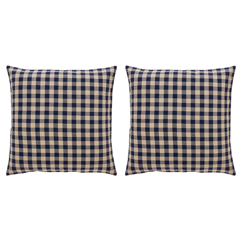 Navy and Khaki Checkered Cotton Euro Shams, Set of 2