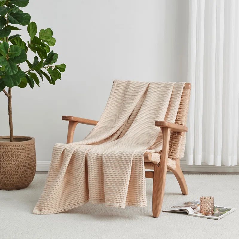 Taupe Cotton Waffle Weave Lightweight Throw Blanket