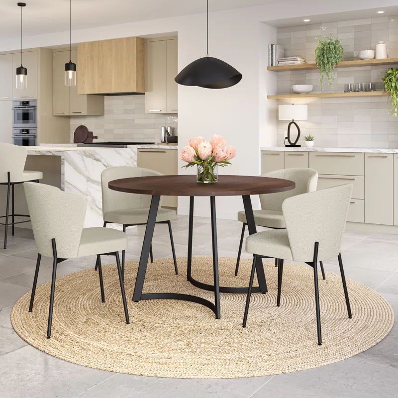 Walnut and White Solid Wood 5-Piece Dining Set