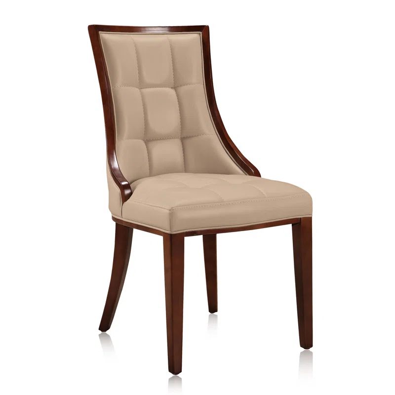 Tan Faux Leather Upholstered Side Chair with Solid Wood Legs