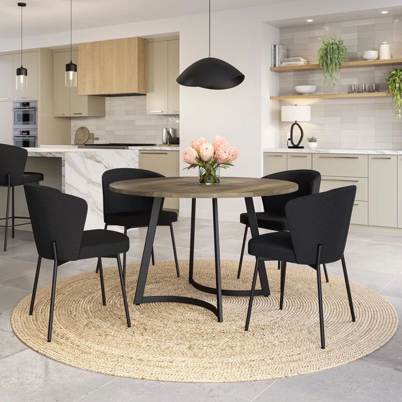 Gray Solid Birch Wood Top Dining Set with Black Chairs
