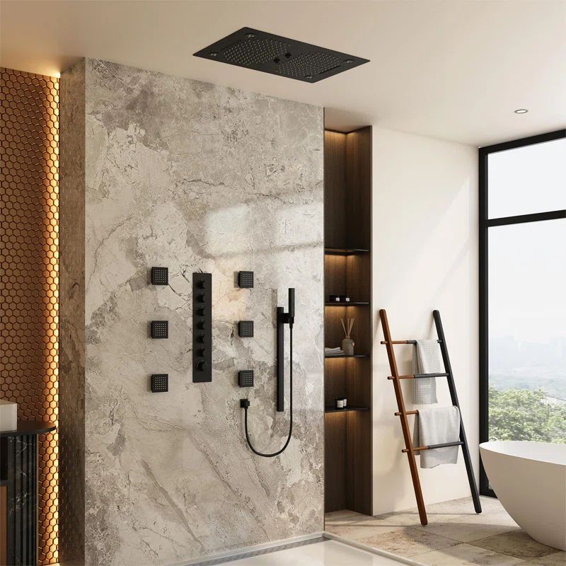 Matte Black Stainless Steel Ceiling-Mounted LED Shower System