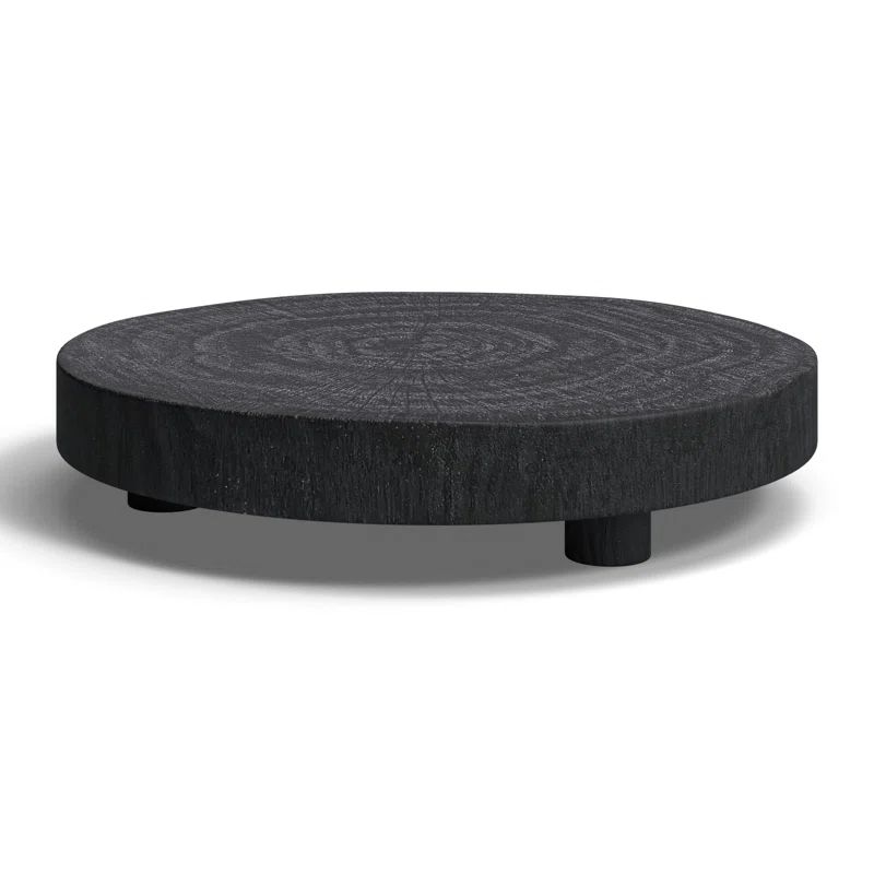 Black Round Solid Wood Ottoman and Coffee Table Tray