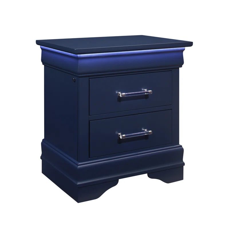 Charlie Blue Wood 2-Drawer Nightstand with Acrylic Handles