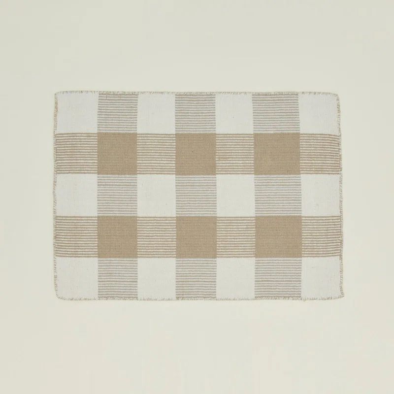 Ivory and Flax Plaid Wool Rectangular Rug, 2' x 3'