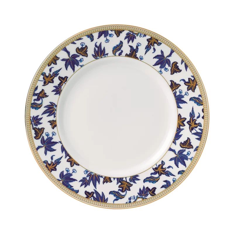 Oriental Blue Porcelain Salad Plate with Gold Trim Embellishment