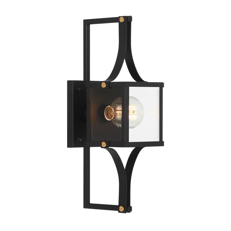 Matte Black and Brass Dimmable Lantern Sconce