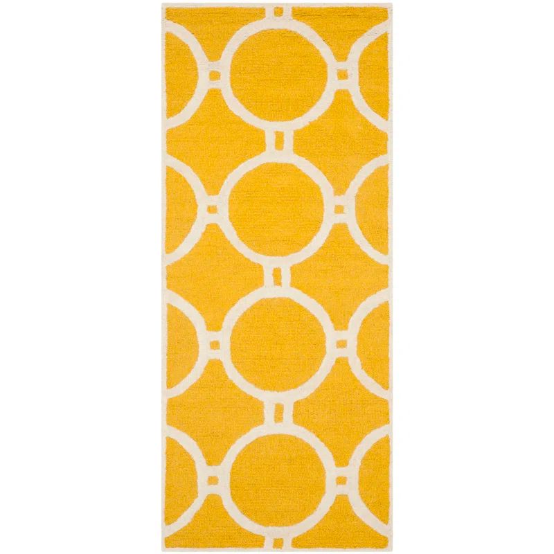 Hand-Tufted Gold and Ivory Round Wool Area Rug, 59 in