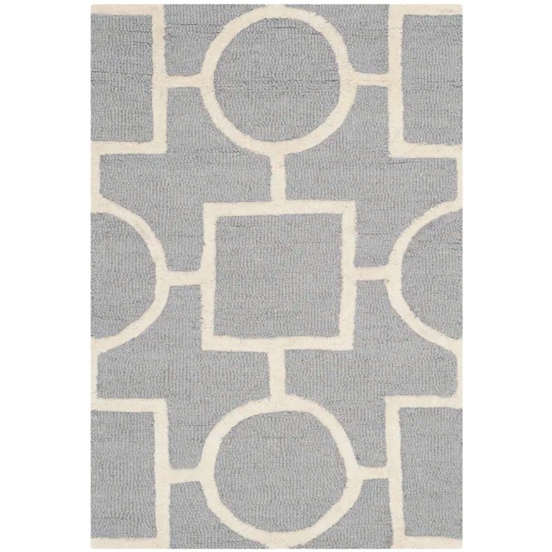 Hand-Tufted Silver & Ivory Wool Geometric 4' x 6' Rug