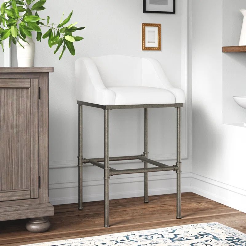 Dillon 27.75" Swivel Metal Bar Stool in Textured Silver and White