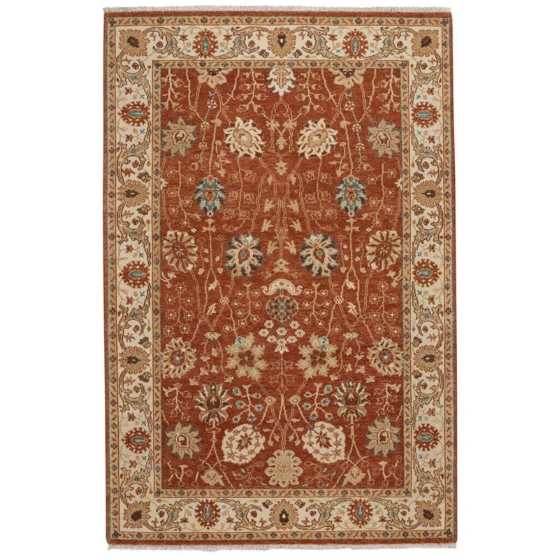 Sarah Hand-Knotted Ivory and Rust Wool 8' x 10' Area Rug