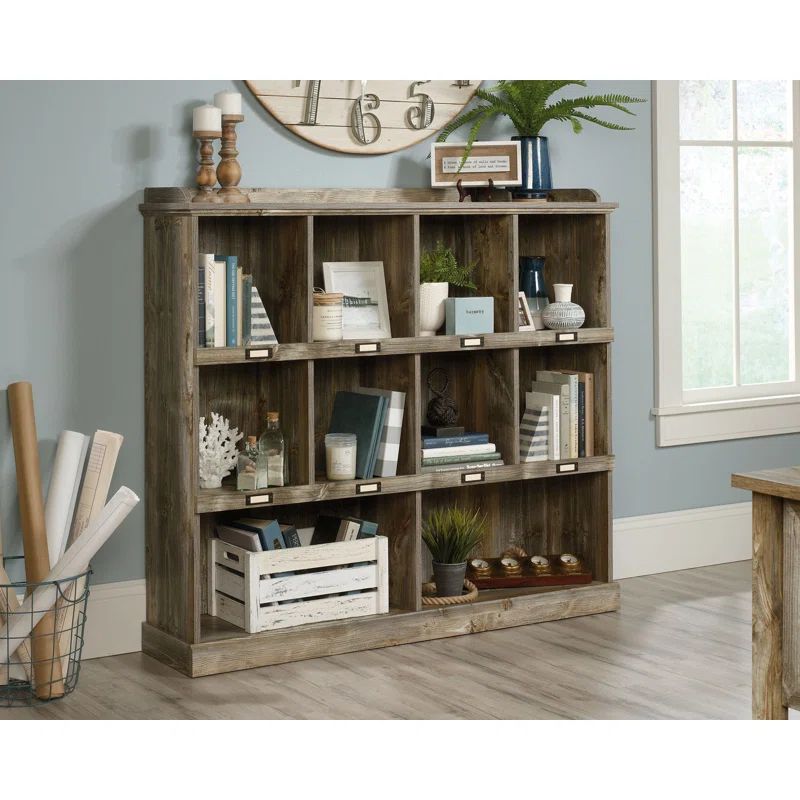 Rustic Cedar 10-Cubby Adjustable Wood Bookcase in Gray