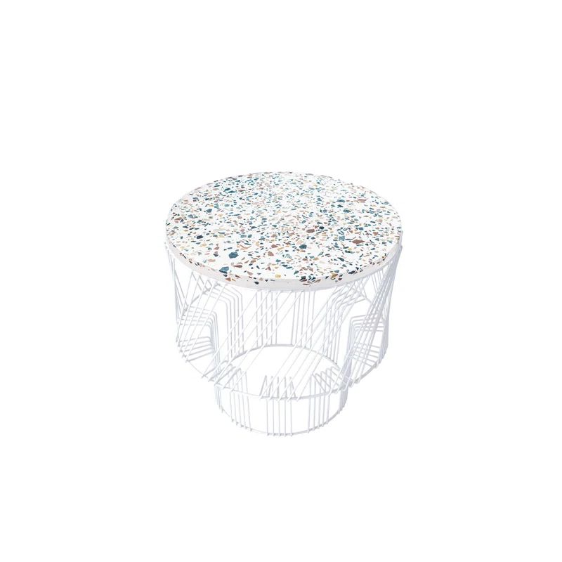 Sleek White Terrazzo Round End Table for Indoor/Outdoor