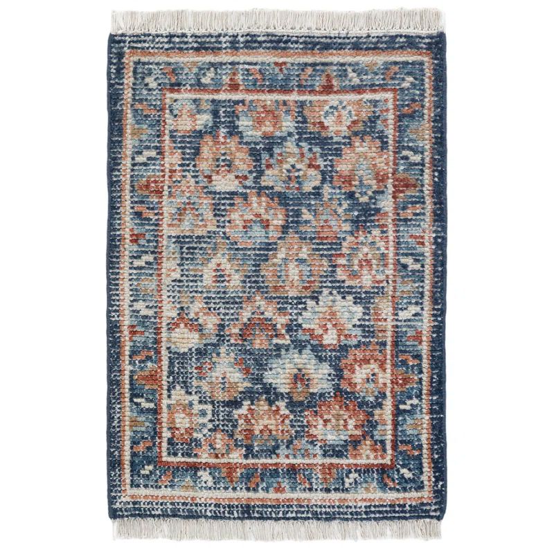 Hand Knotted Blue Wool Floral 5' x 8' Area Rug