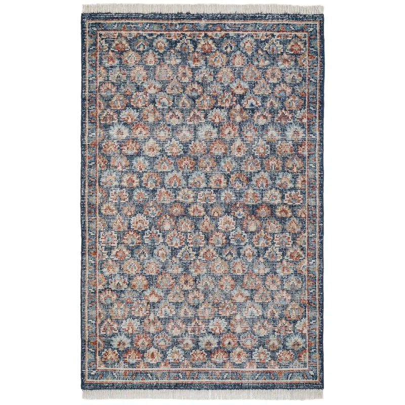 Handmade Blue Wool Floral 8' x 10' Area Rug