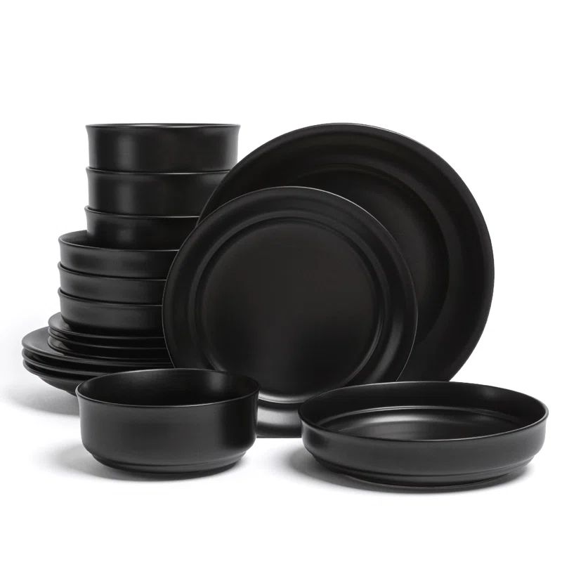 Black Ceramic 16-Piece Semi-Matte Dinnerware Set, Service for 4