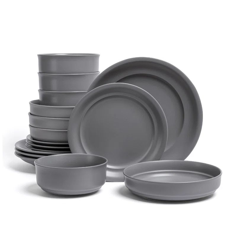 Charcoal Ceramic Semi-Matte 16-Piece Dinnerware Set, Service for 4
