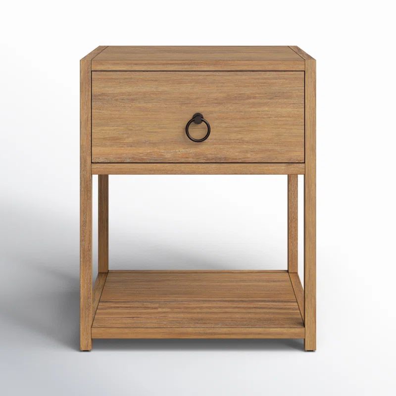 Transitional Modern Natural Wood and Black Metal End Table with Storage
