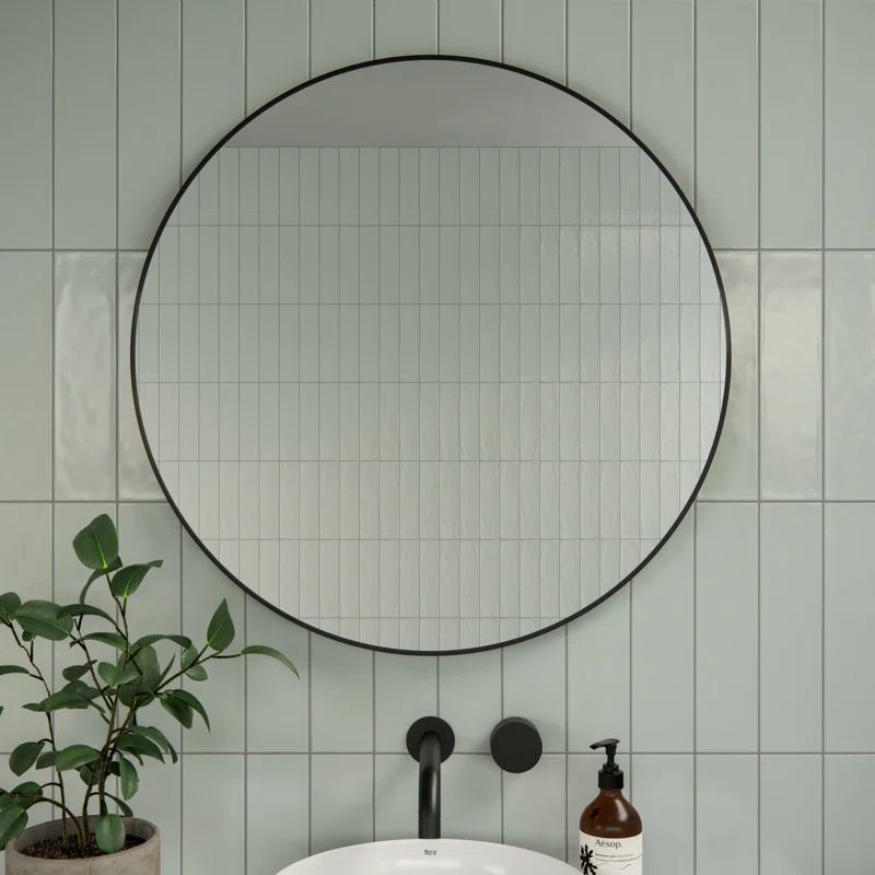 Trinity 28" Round Black Wood Framed Modern Mirror