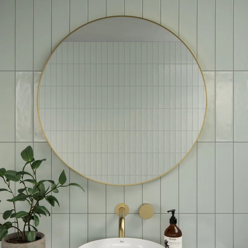 Leia 28" Round Bronze and Wood Mirror