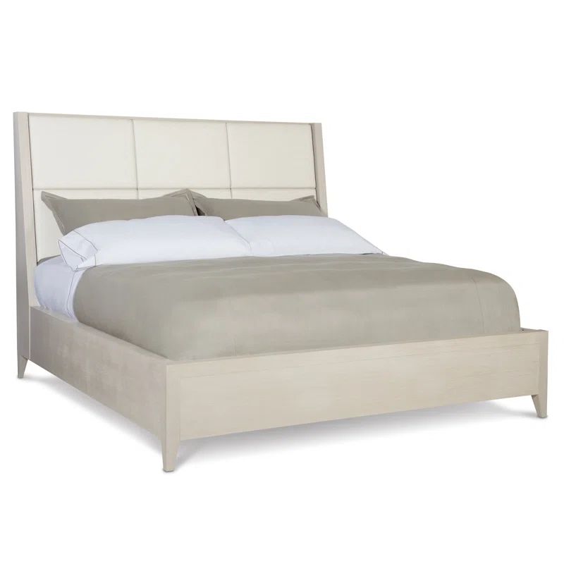 Queen Upholstered Wood Frame Bed with Winged Headboard