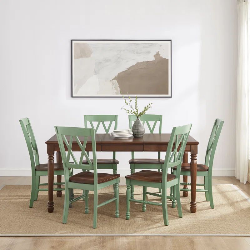 Shelby 7-Piece Distressed Teal and Cherry Dining Table Set