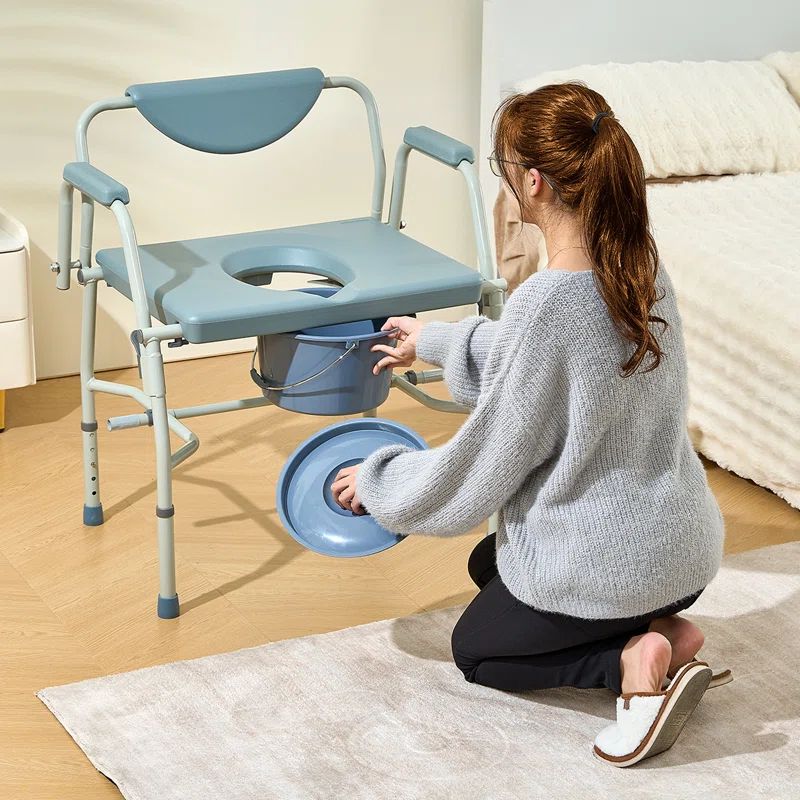Adjustable Blue Steel Raised Toilet Seat with Detachable Backrest