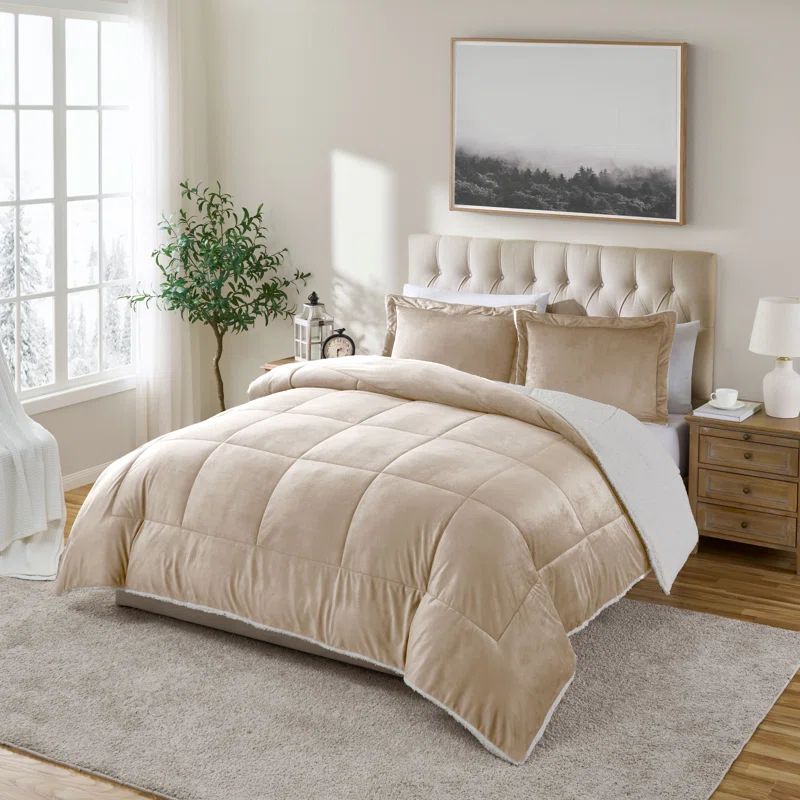 Twin Camel Reversible Faux Fur Comforter Set