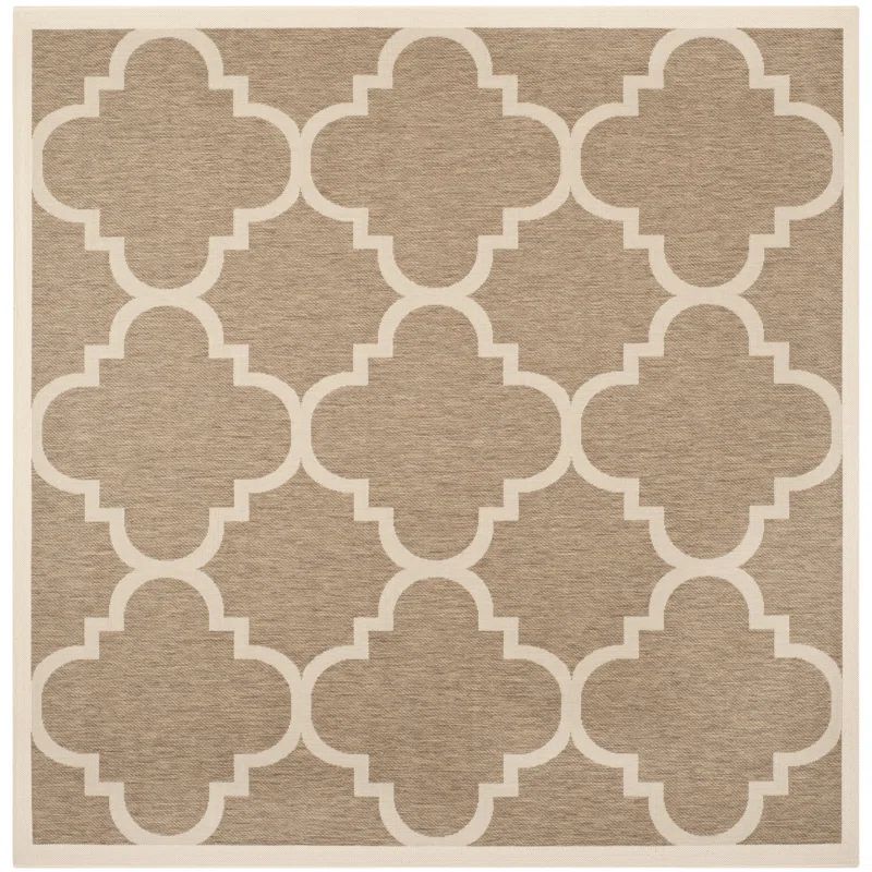 Brown 4' x 4' Square Synthetic Flat Woven Area Rug
