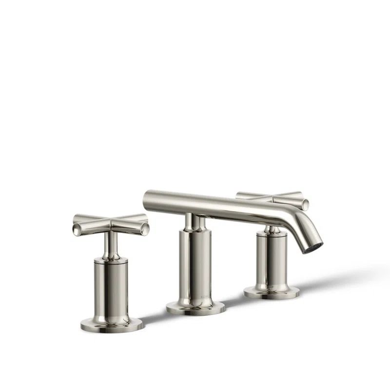 Elegant Purist 8" Widespread Nickel Bathroom Faucet with Low Cross Handles