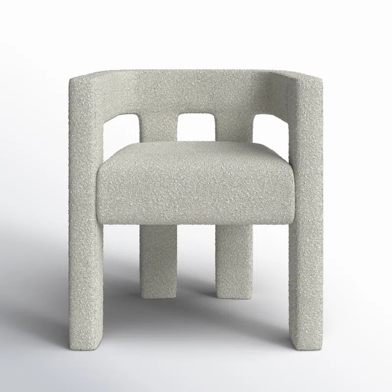 Cream Boucle Upholstered Low Arm Chair with Wood Frame